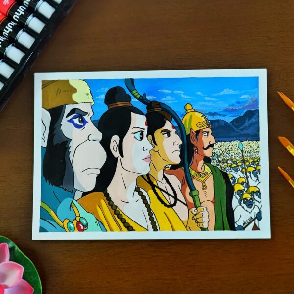 Ramayan: The Legend of Prince Rama Scene Acrylic Painting (A5, without Frame)