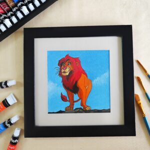The Lion King - Handmade Acrylic Canvas Painting with White Mount & Black Frame