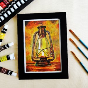 Vintage Lantern Acrylic - A5 Framed Painting