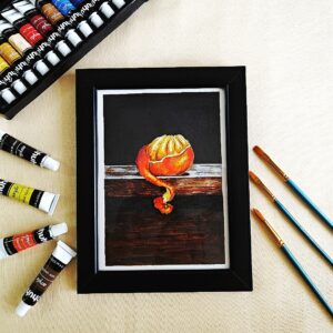 Juicy Orange Realism Art - Realistic Peeled Orange Still Life to Refresh Your Space (A5, Framed)