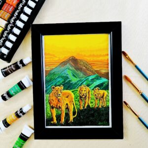 Roar of the Wild – Framed Lion Family Acrylic Painting