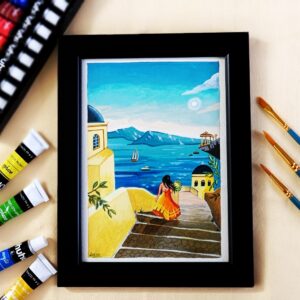 Hand-Painted A5 Framed Acrylic Artwork Inspired by Mediterranean Beauty