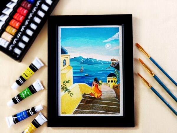 Hand-Painted A5 Framed Acrylic Artwork Inspired by Mediterranean Beauty