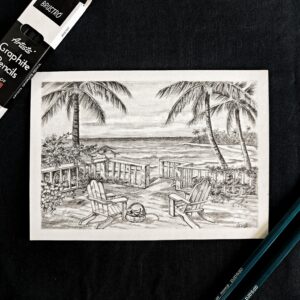 Calm Coastal Art - Beachside Pencil Shading Art for Vacation-Like Vibes (A5 Size)