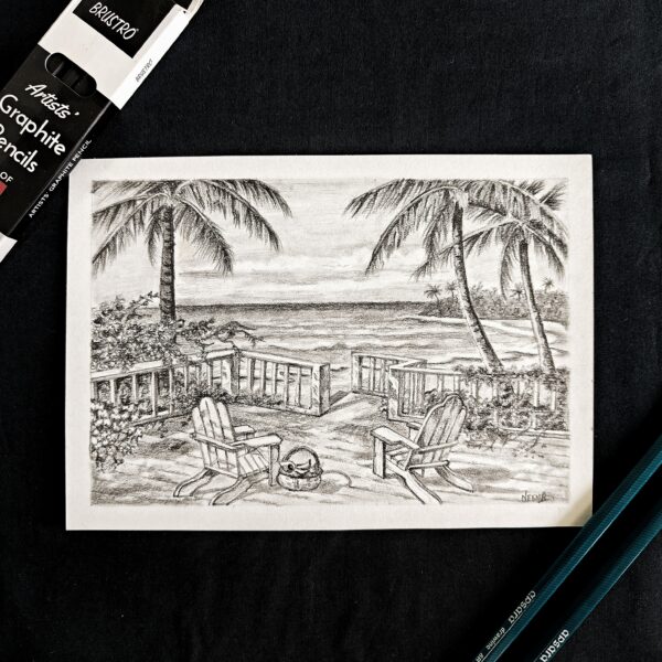 Calm Coastal Art - Beachside Pencil Shading Art for Vacation-Like Vibes (A5 Size)