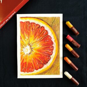 Juicy Burst – Realistic Orange Slice in Oil Pastels (A5 Size)