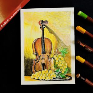 Still Life Symphony - Classic Violin & Grapes Still Life for Elegant Home Corners (A5 Size)