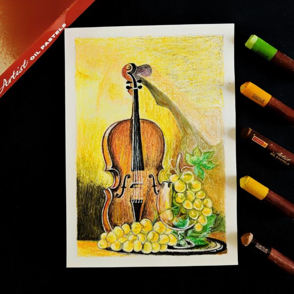 Still Life Symphony - Classic Violin & Grapes Still Life for Elegant Home Corners (A5 Size)