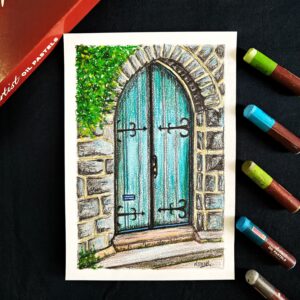 Doorway to Vintage Elegance - Handcrafted Arch Door Scene for Accent Walls (A5 Size)