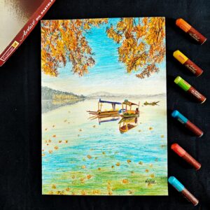 Tranquil Shikara Dreams – Kashmir Lake Landscape Art for Elegant Wall Decor (A4 Size)