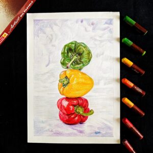 Flavours on Canvas - Trio Bell Pepper Artwork in Vibrant Pastels (A4 Size)
