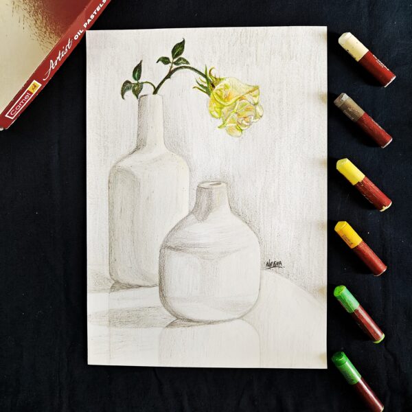 The Elegant Bloom - Neutral Toned Still Life of Rose Vase for Minimalist Spaces (A4 Size)