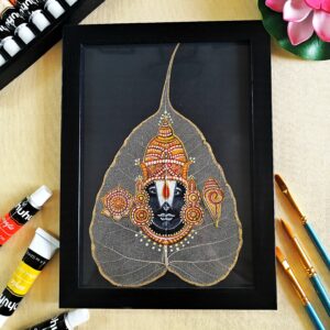 Divine Tirupati Balaji Blessings - Acrylic Art on Peepal Skeleton Leaf
