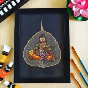 Bhakt Hanuman ji Acrylic Artwork on Peepal Skeleton Leaf