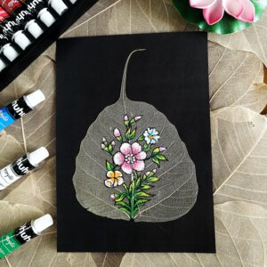 Floral Vibes - Handpainted Floral Art on Peepal Skeleton Leaf (A5 Size)