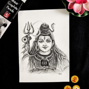 Lord Shiva Sketch for Home Decor - Realistic Pencil Artwork of Lord Mahadev (A5 Size)