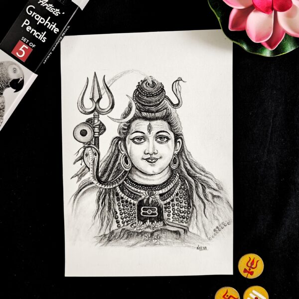 Lord Shiva Sketch for Home Decor - Realistic Pencil Artwork of Lord Mahadev (A5 Size)