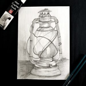 Vintage Lantern - Realistic Pencil Shading of Antique Lantern  for Wall Frames (A4 Size)