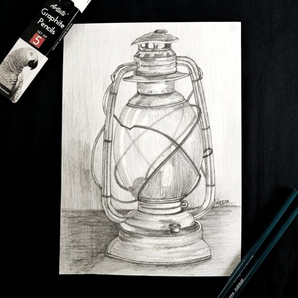 Vintage Lantern - Realistic Pencil Shading of Antique Lantern  for Wall Frames (A4 Size)