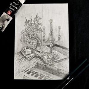 Aesthetic Still Life - Handcrafted Pencil Shading Art for Vintage Ambience (A4 Size)