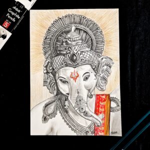 Ganpati Bappa’s Grace - Spiritual Pencil Sketch of Shri Ganesh (A4 Size)