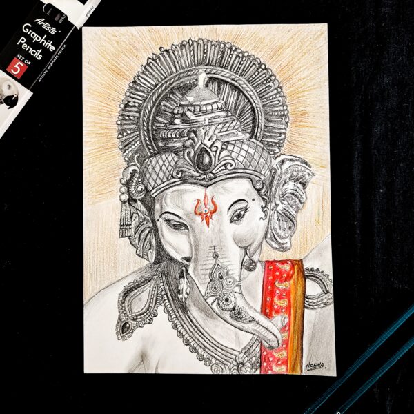 Ganpati Bappa’s Grace - Spiritual Pencil Sketch of Shri Ganesh (A4 Size)
