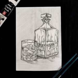 Poured to Perfection - Realistic Whiskey Glass Pencil Shading Art for Classy Corners (A4 Size)
