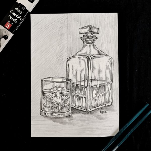 Poured to Perfection - Realistic Whiskey Glass Pencil Shading Art for Classy Corners (A4 Size)