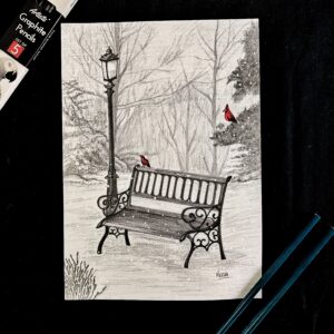 Frozen Stillness - Calm Winter Mixed Media Landscape (A4 Size)