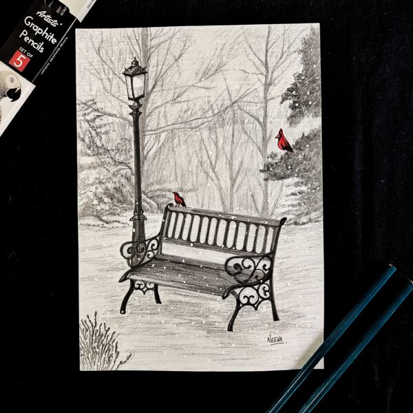 Frozen Stillness - Calm Winter Mixed Media Landscape (A4 Size)