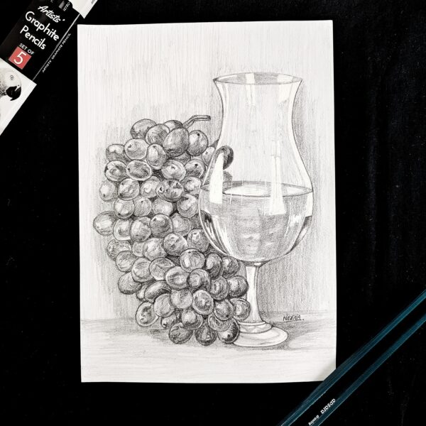 Grapes & Aesthetic Vibes - Realistic Pencil Art for Dining Corners & Cafes (A4 Size)