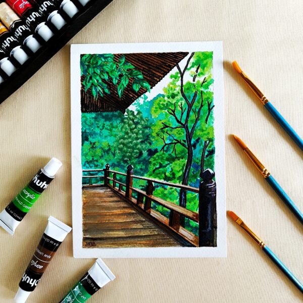 Into the Greens - Calm Acrylic Nature Artwork for Soothing Decor (A5, without Frame)