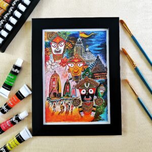 Puri's Divine Rath Yatra – Jagannath Temple Acrylic Painting (A5, Framed)