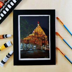 Divine Vibes of Ujjain – Handpainted Mahakaleshwar Temple Acrylic Artwork (A5, Framed)