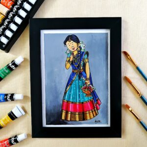 Bhartiya Nari in Ethnic Wear - Vibrant Handcrafted Painting of a Traditional Indian Woman (A5. Framed)