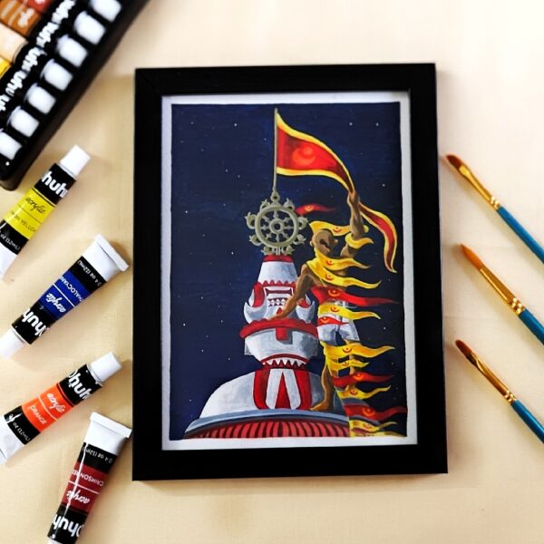 Nilachakra Jagannath Temple - Dhwaja Sevak Painting at Jagannath Mandir Puri (A5, Framed)
