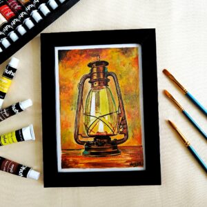 Vintage Lantern Acrylic Painting to Light Up Any Space (A5, Framed)