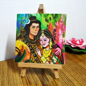 Divine Couple Portrait – Shiv Shakti Acrylic Canvas with Easel
