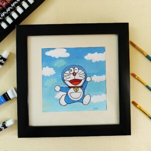 Doraemon Joy Splash – Vibrant Canvas Art of Doraemon for Kids (Mounted & Black Frame)