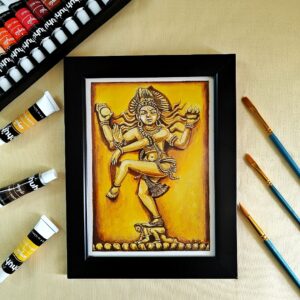 Lord Shiva’s Cosmic Dance - Nataraj Painting of Shiv Ji Acrylic Artwork for Home Decor (A5, Framed)