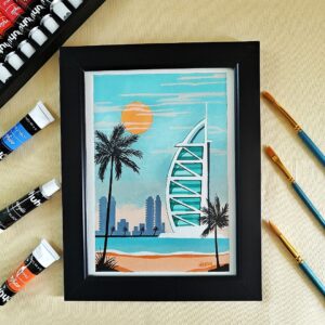 Sunset Dreams in Dubai - Burj Al Arab Acrylic Art (A5, Framed)