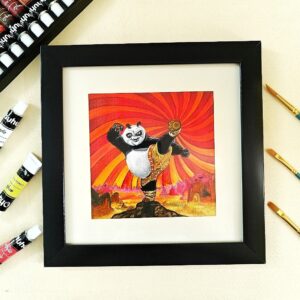 Kung Fu Panda Strike Mode - Hand-Painted Kung Fu Panda Art on Canvas for Young Champs (Mounted & Black Frame)