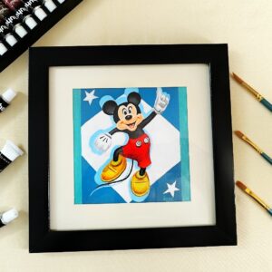 Mickey Mouse Clubhouse - Cheerful Mickey Mouse Acrylic Art on Canvas for Kid's Room & Play Zones (Mounted & Black Frame)