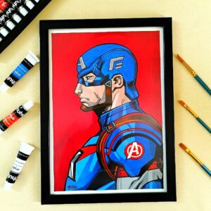 Avengers Assemble! Captain America Realistic Hand-Painted Art for Marvel Fans (A4, Framed)