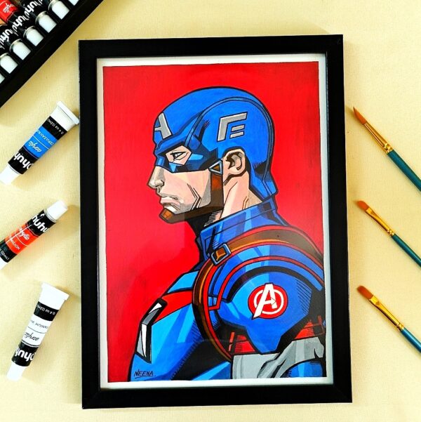 Avengers Assemble! Captain America Realistic Hand-Painted Art for Marvel Fans (A4, Framed)