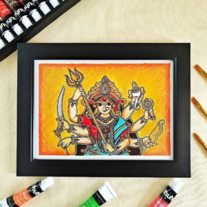 Power & Protection - Vibrant Maa Durga Acrylic Painting to Bless with Maa’s Presence (A5, Framed)
