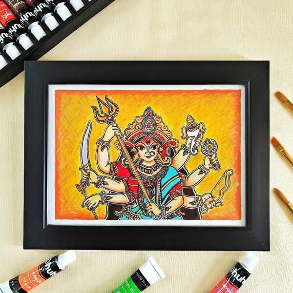 Power & Protection - Vibrant Maa Durga Acrylic Painting to Bless with Maa’s Presence (A5, Framed)