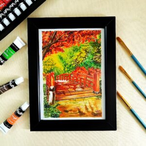 Walk to Calmness - Beautiful Autumn Landscape Art for Living Rooms (A5, Framed)