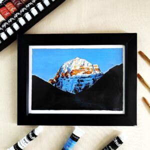 Divine Peak of Kailash - Mountain Kailash, Abode of Lord Shiva Realistic Hand-Painted Art (A5, Framed)