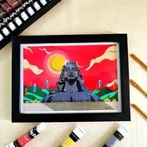 Adiyogi Lord Shiva Acrylic Painting – Divine Gaze for Good Vibes (A5, Framed)